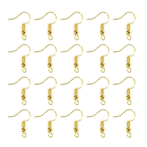 TOAOB 100pcs Earring Hooks Hypo Allergenic French Ear Wires with Ball and Coil 18mm K-Gold Tone Fish Hook Earrings Making Supplies Jewelry Findings